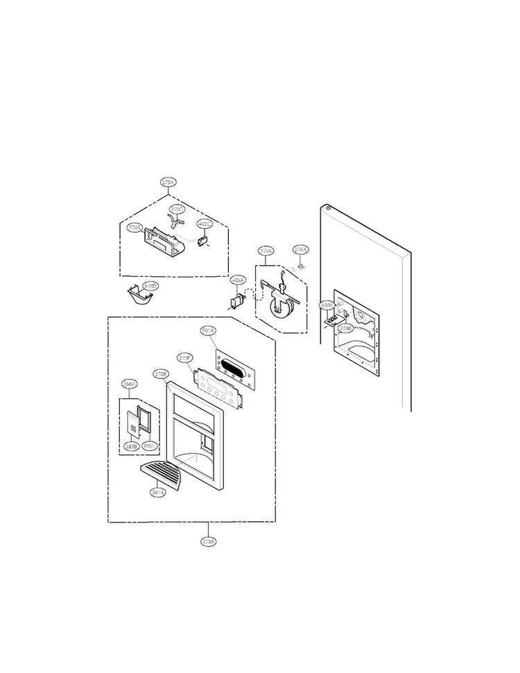 Dispenser Parts Diagram and Parts List for LMX25964ST 00 LG Refrigerator