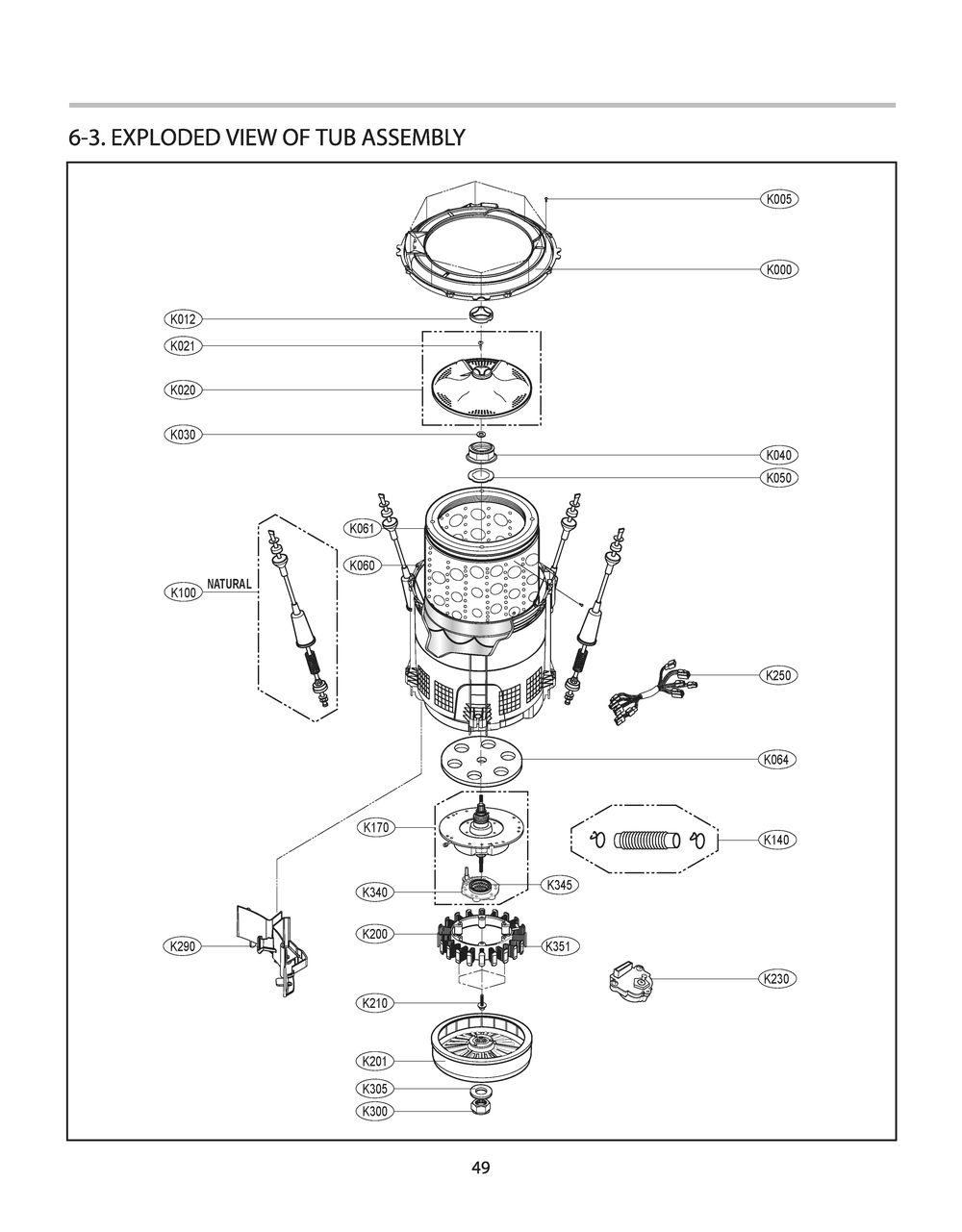Tub Assembly Diagram and Parts List for T1475HGPV ABWEVUS LG Washer