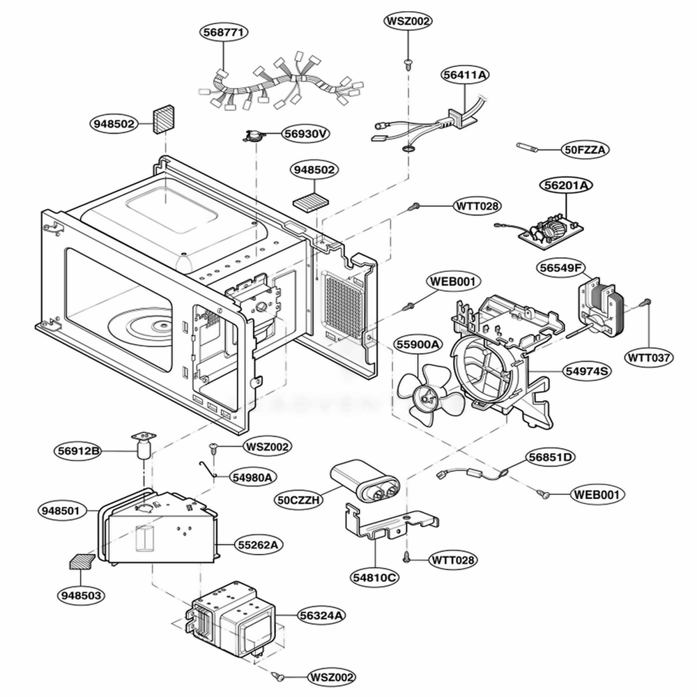 Interior Parts Diagram and Parts List for MA1152W CWHEBBY LG Wall Oven