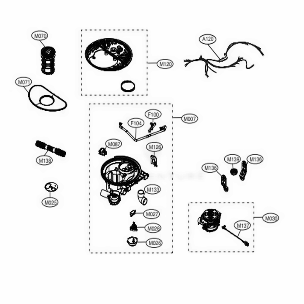 Sump Assembly Diagram and Parts List for LDP6809BD ABDESNA LG Dishwasher