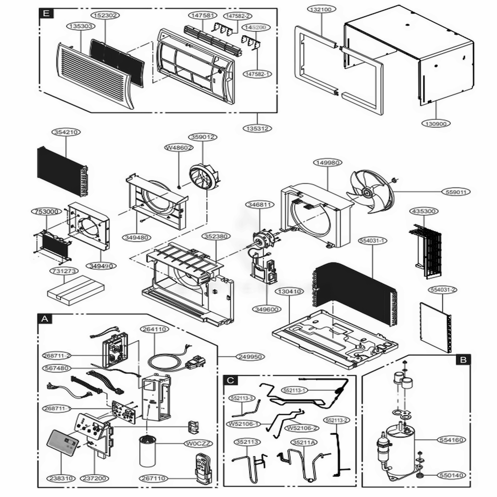 Main Diagram and Parts List for LT1237HNR AC3AUSB LG Air Conditioner