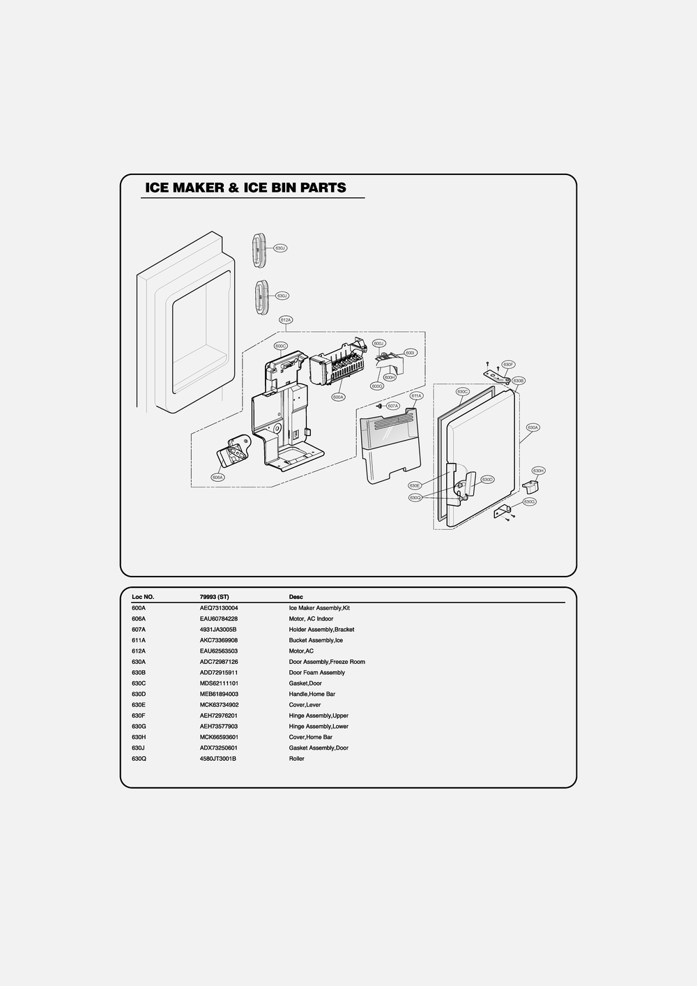 Ice Maker And Ice Bin Parts Diagram and Parts List for GR-L268LSZM ASTCSE0 LG Refrigerator