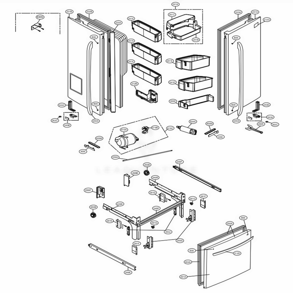 Door Parts Diagram and Parts List for 72099 AWBCSE1 LG Refrigerator