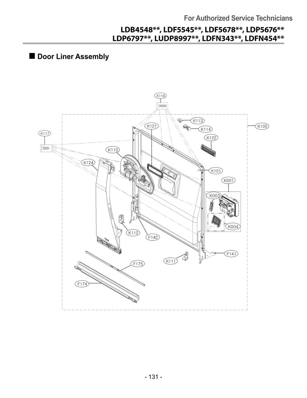 Door Liner Assembly Diagram and Parts List for DUA513FB ABPESNA LG Dishwasher
