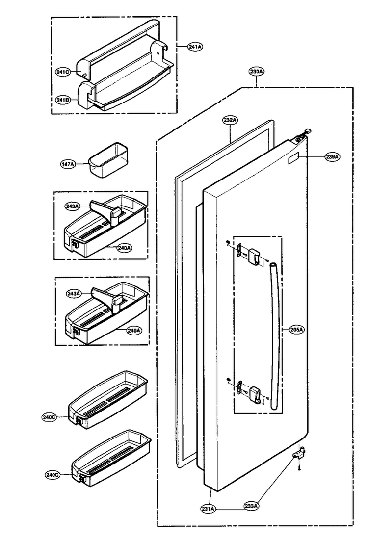 Refrigerator Door Parts Diagram and Parts List for LRSCS21935TT  LG Refrigerator