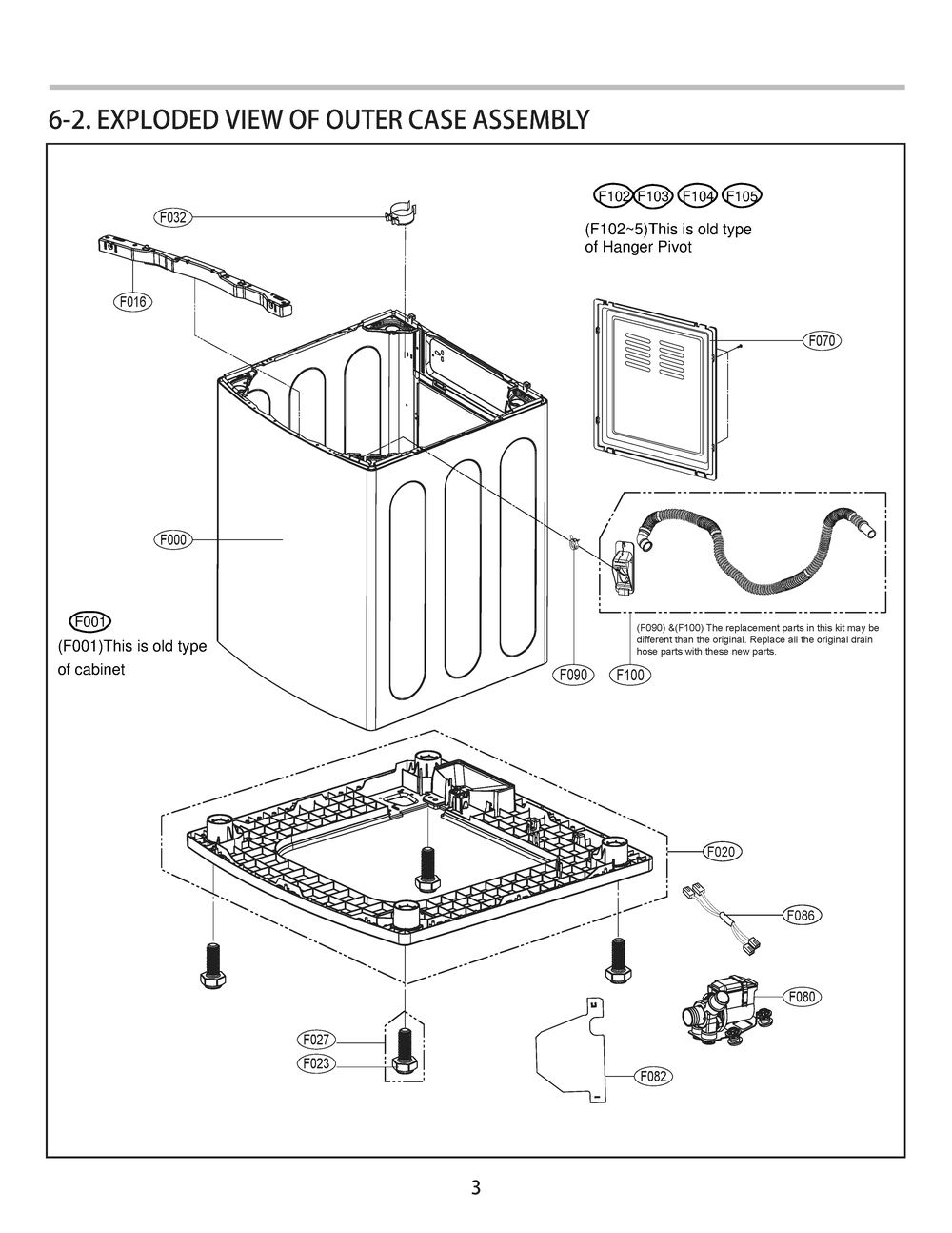 Outer Case Assembly F102f103 Diagram and Parts List for T1227AGPPH ABWEEHD LG Washer