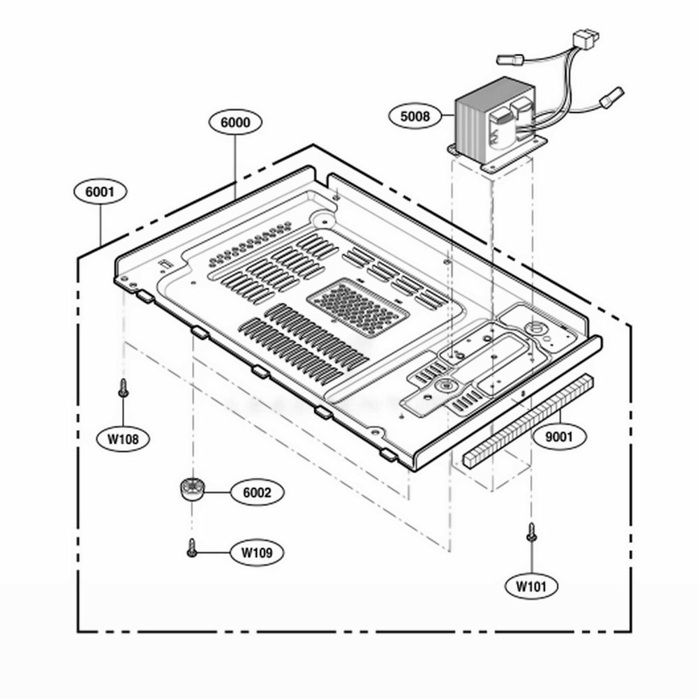 Base Plate Parts Diagram and Parts List for 62252 CW1ESEA LG Wall Oven