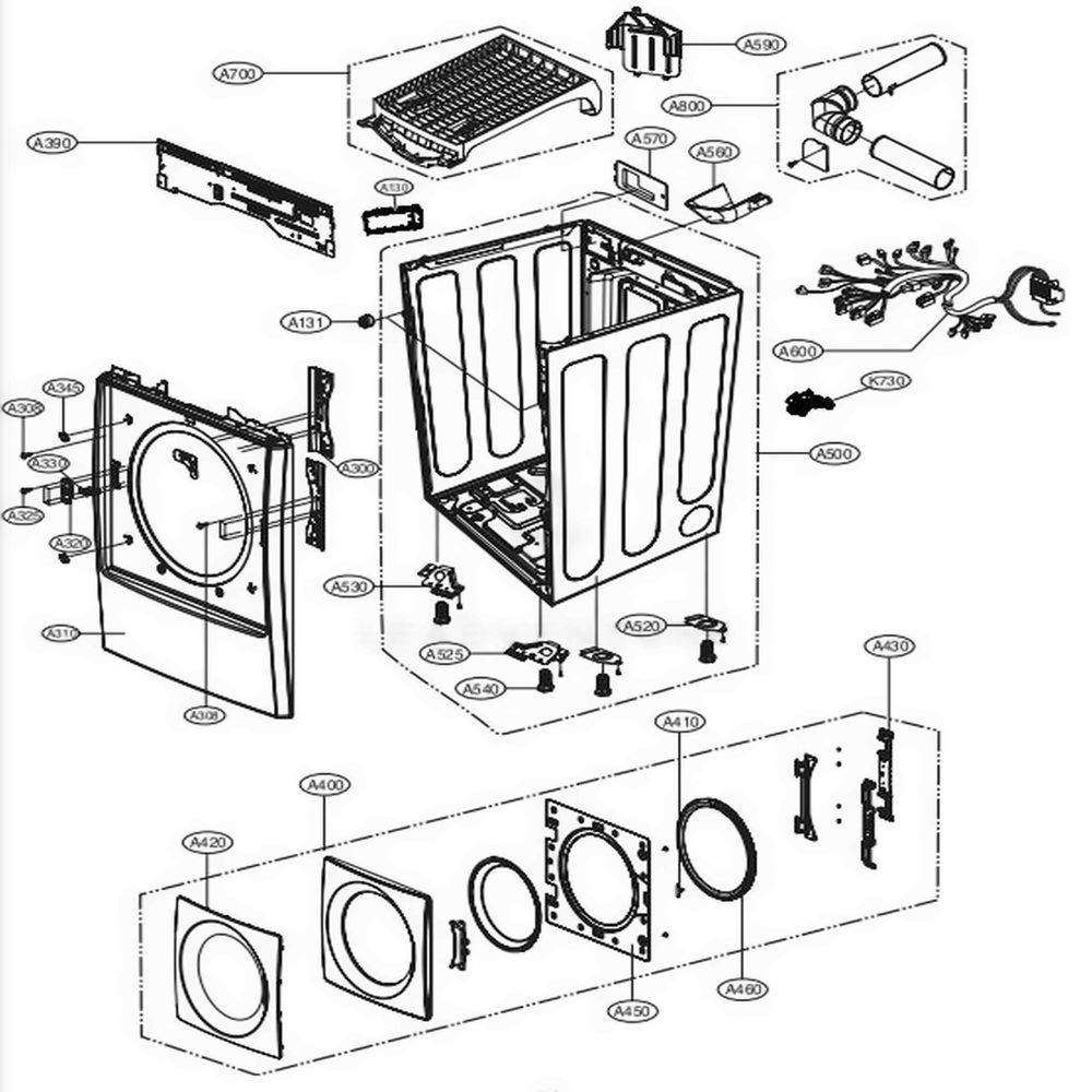 Cabinet And Door Assembly: Electric Type Diagram and Parts List for 81782 ABWESEU LG Dryer