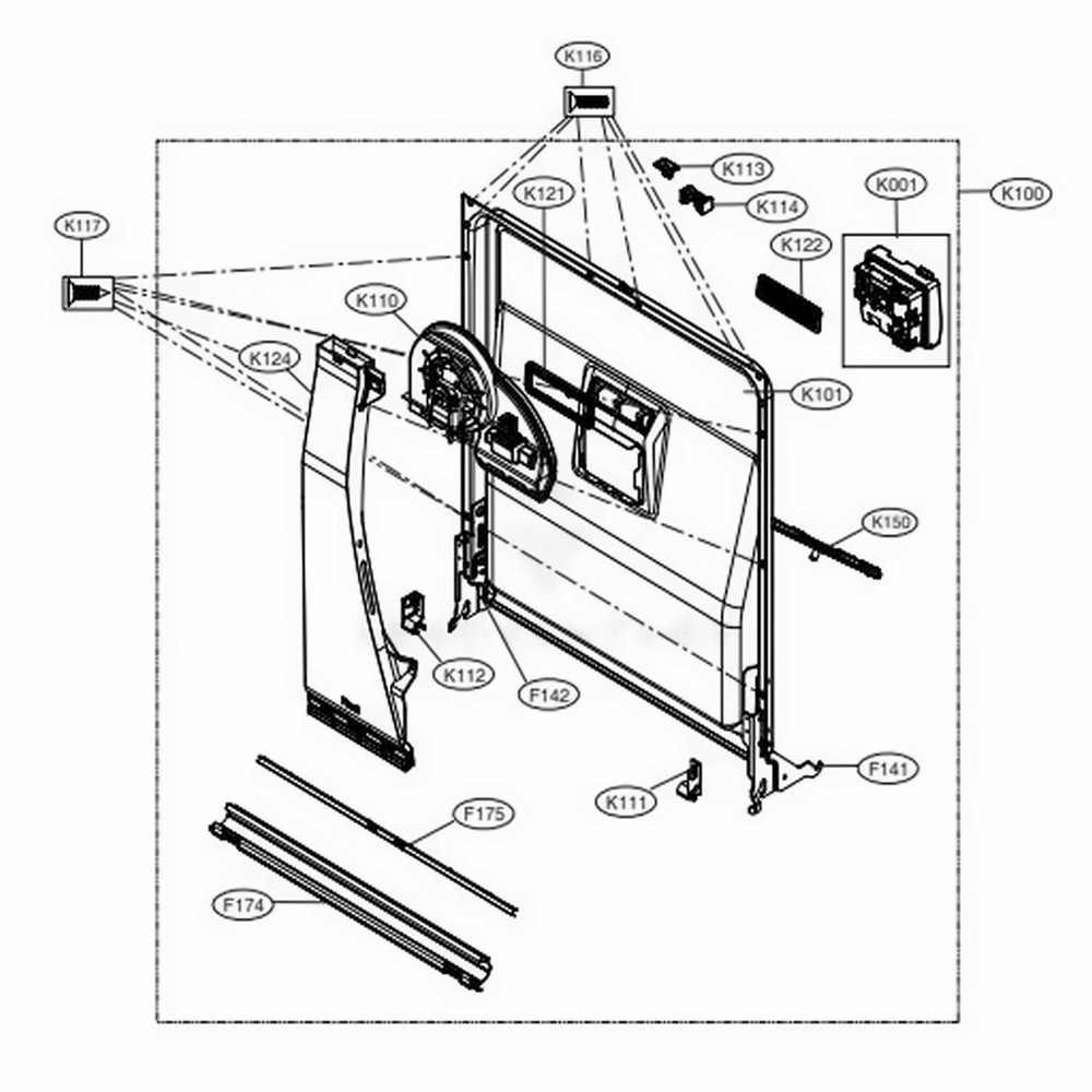 Door Liner Assembly Diagram and Parts List for LDP7708BD ABDESNA LG Dishwasher