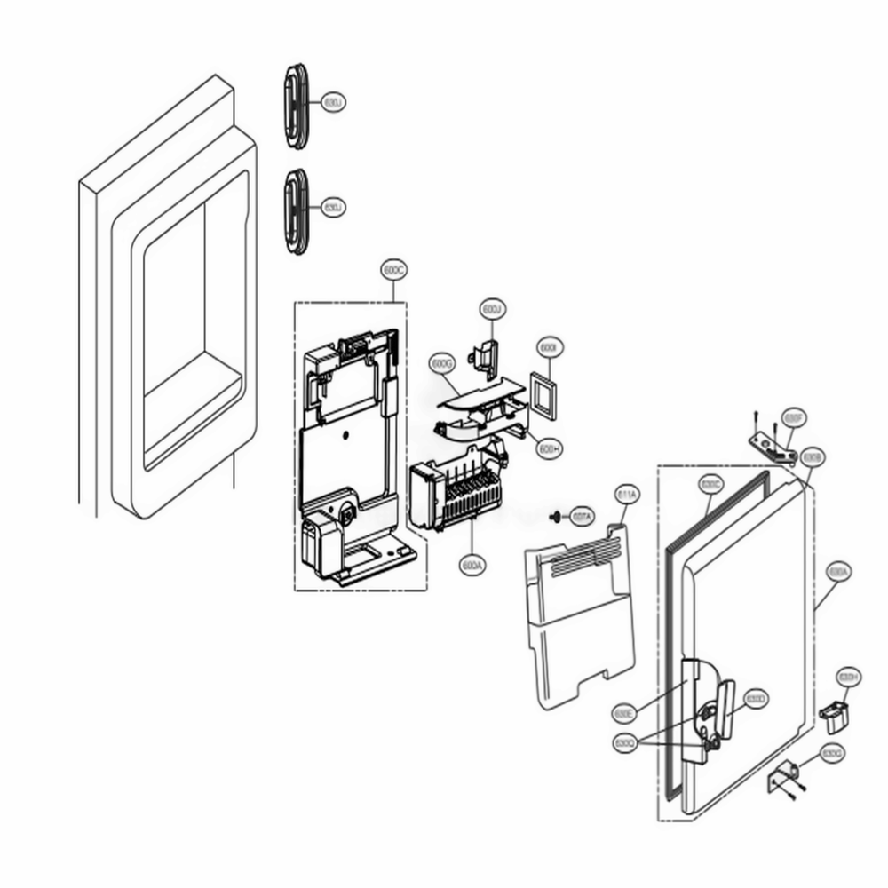 Ice Maker And Ice Bin Parts Diagram and Parts List for LSFD2491ST ASTCNA2 LG Refrigerator