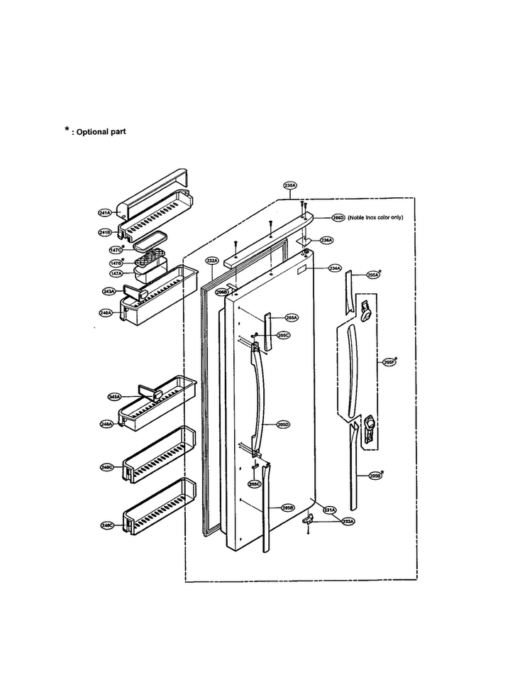 Refrigerator Door Diagram and Parts List for LRSPC2031NI  LG Refrigerator