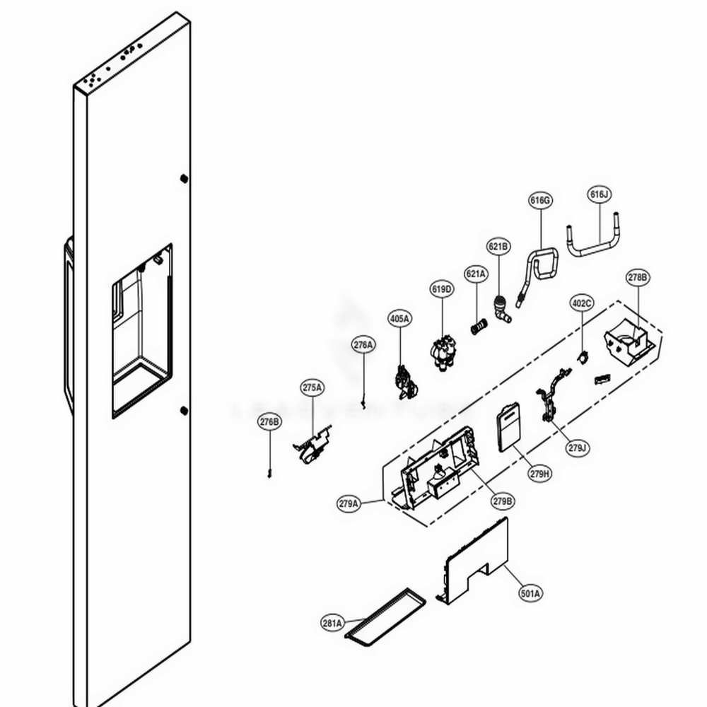 Dispencer Part Diagram and Parts List for DYF42BSIWS ASTCNA0 LG Refrigerator