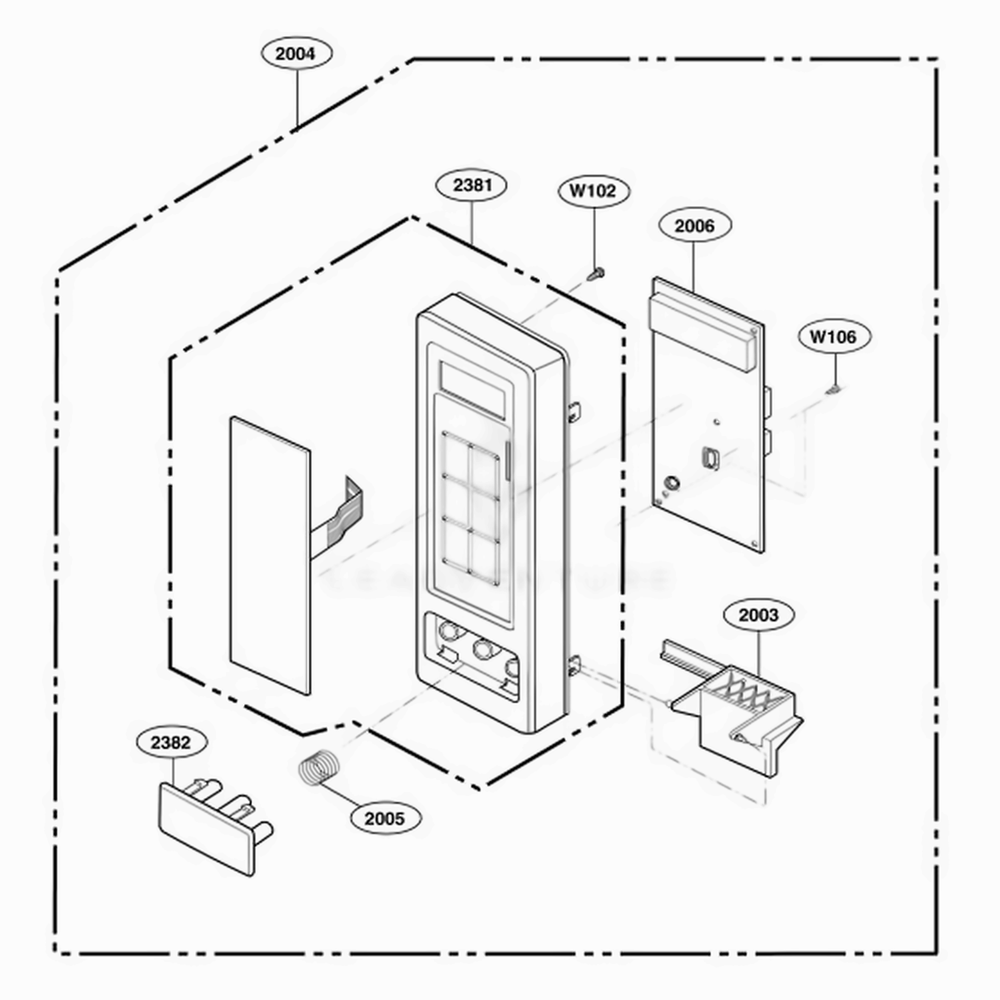 Control Panel Parts Diagram and Parts List for DEL10E AGRQMTR LG Range
