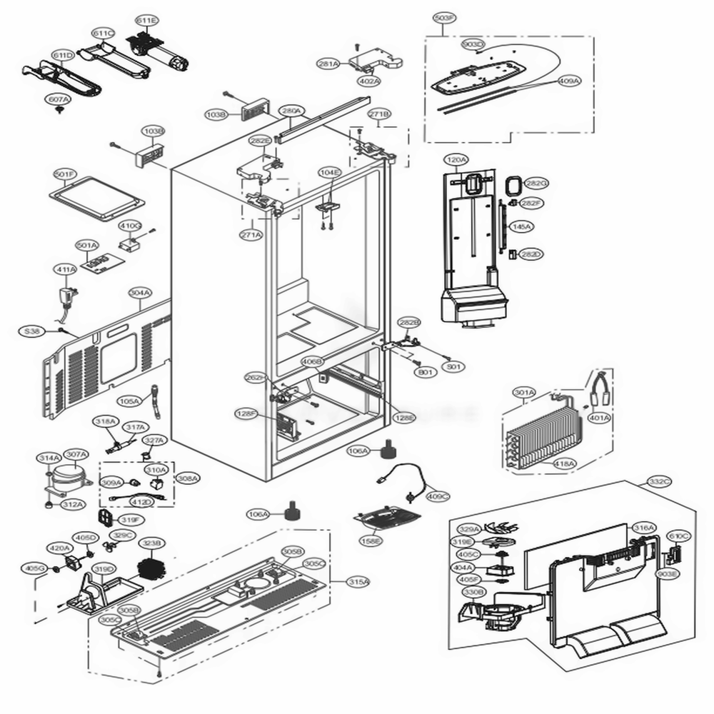 Case Parts Diagram and Parts List for 71329 AWBCSE0 LG Refrigerator