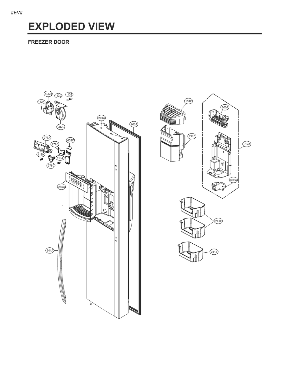 Freezer Door Diagram and Parts List for GM-L227NSYM ASTCSE2 LG Refrigerator