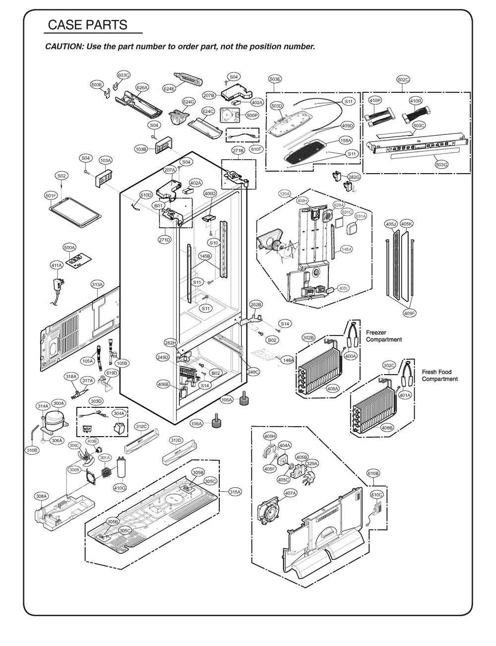 Case Parts Diagram and Parts List for GR-L268LSZM ASTCSE1 LG Refrigerator