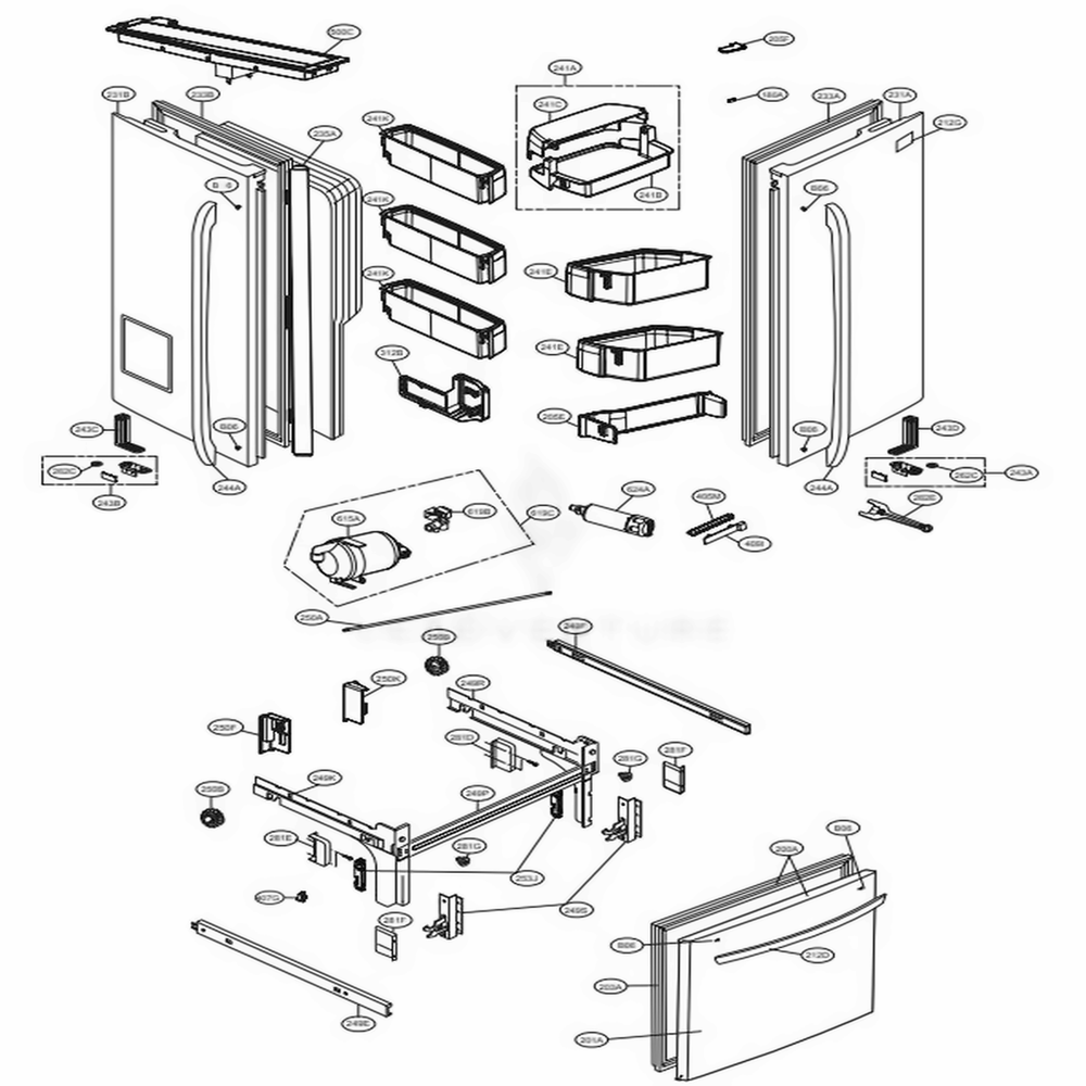 Door Parts Diagram and Parts List for 74099 AWBCSE1 LG Refrigerator