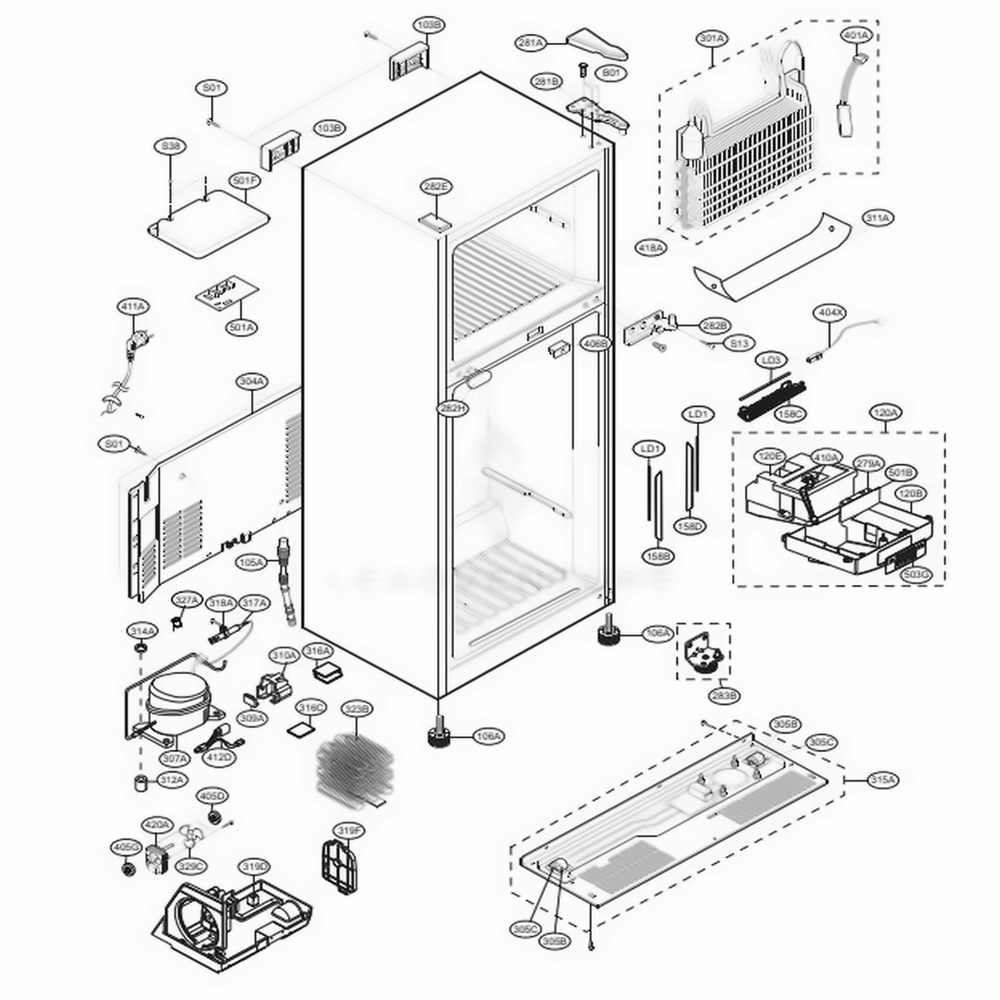Case Parts Diagram and Parts List for LTCS24223W ASWCNA2 LG Refrigerator