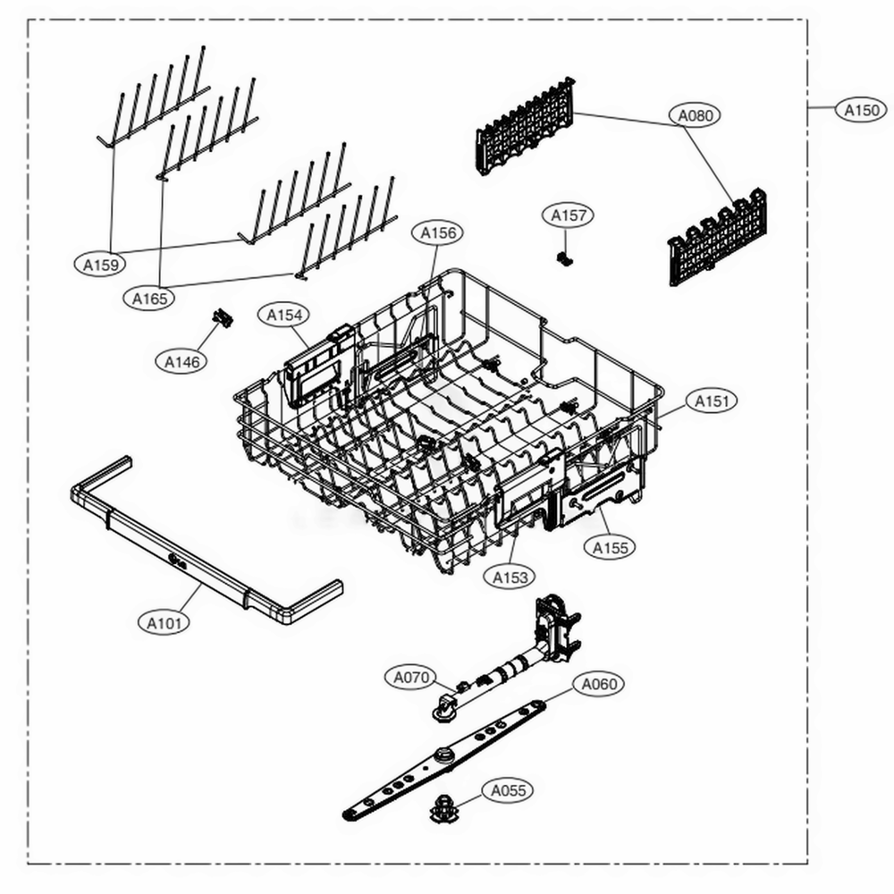 Upper Rack Assembly Diagram and Parts List for LDP6797BM ABMEEUS LG Dishwasher