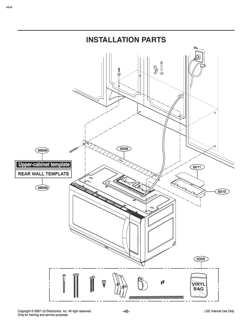Installation Parts Diagram and Parts List for MV2294BSHL CB1ELGA LG Microwave