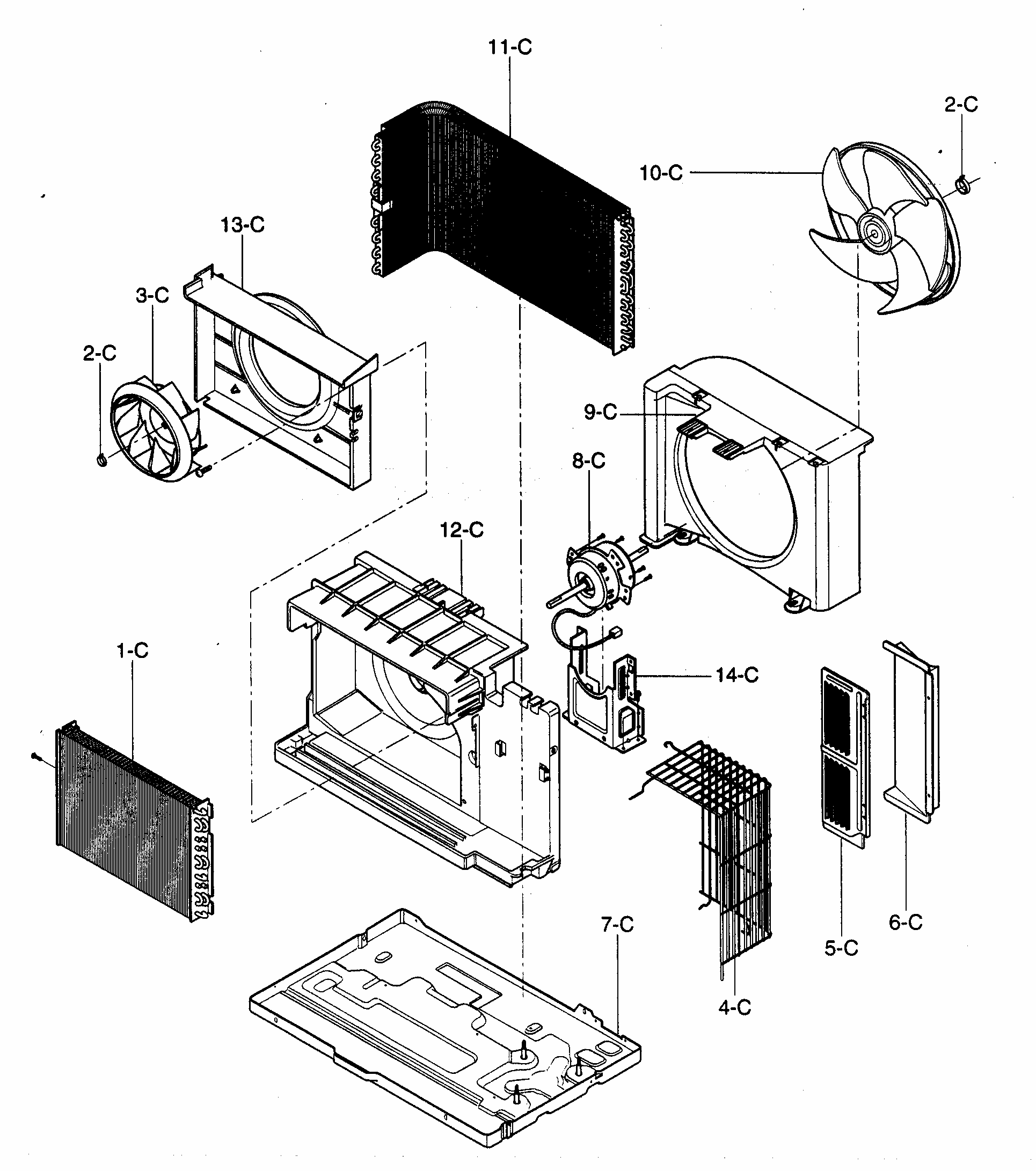 Air Handling/cycle Parts Diagram and Parts List for 58075144500  Kenmore Air Conditioner