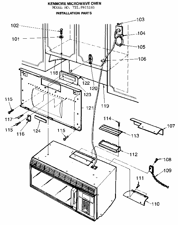 Installation Diagram and Parts List for 7218915180  Kenmore Microwave