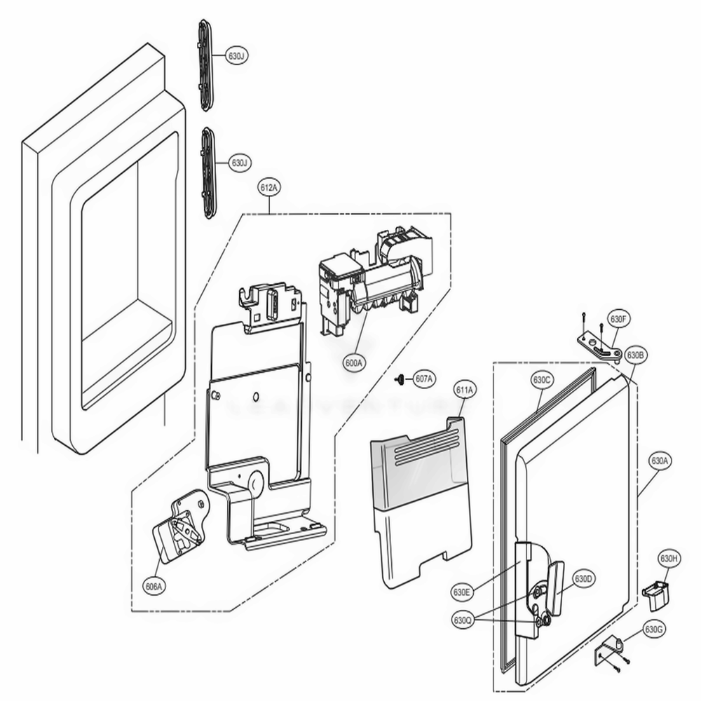 Ice Maker And Ice Bin Parts Diagram and Parts List for LFX28968SW ASWCNA1 LG Refrigerator