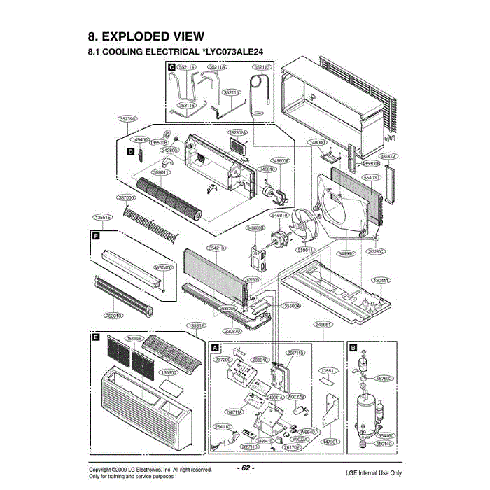 Section Diagram and Parts List for LP070CED ASBBEUS LG Air Conditioner