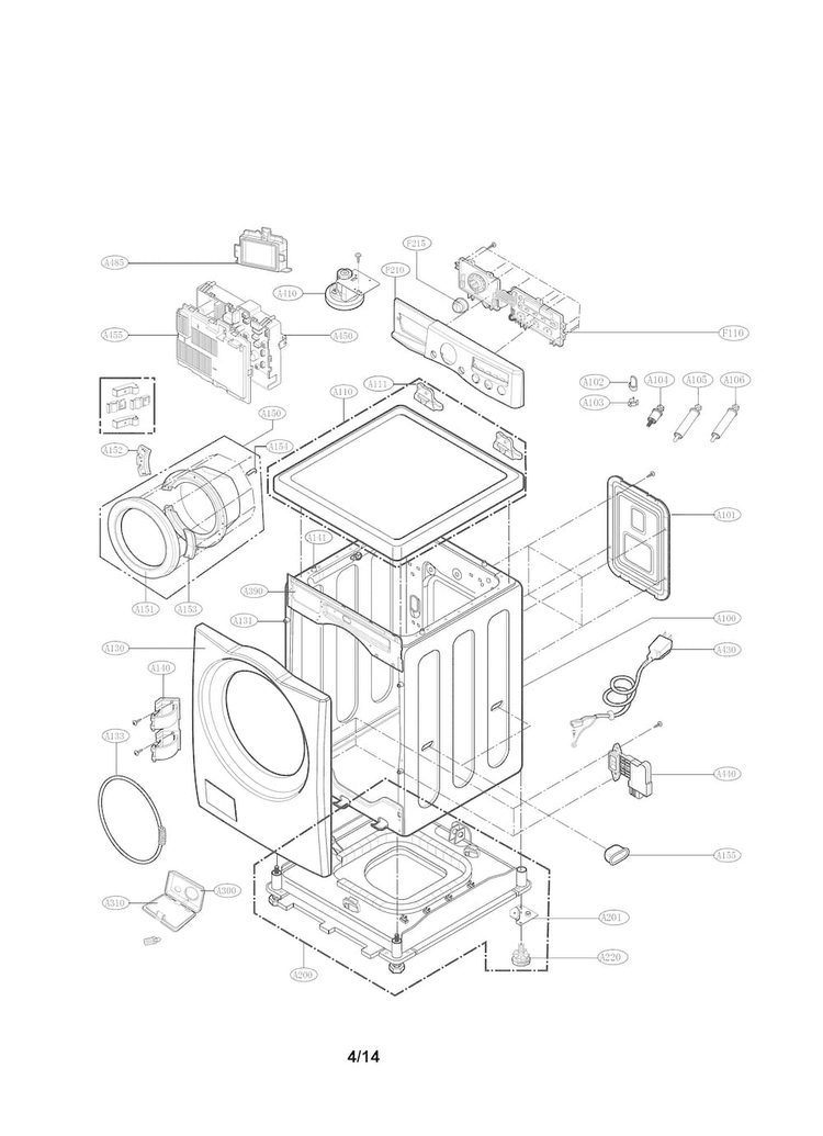 Cabinet And Control Panel Parts Diagram and Parts List for WM3250HRA  LG Washer