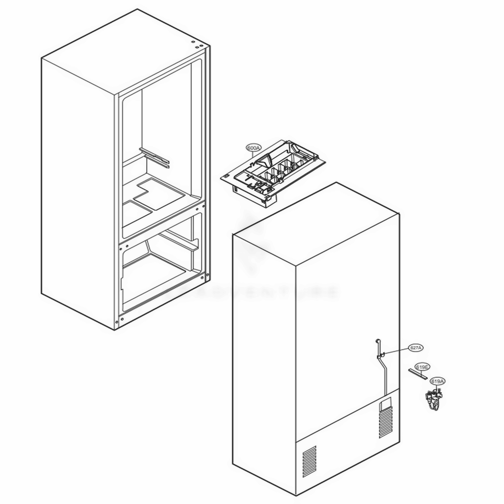 Ice Maker Parts Diagram and Parts List for LFC24770SW ASWCNA3 LG Refrigerator