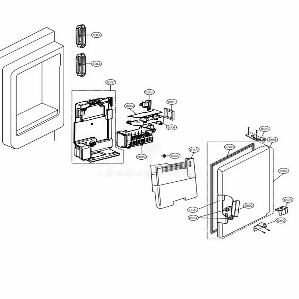 Ice Maker And Ice Bin Parts Diagram and Parts List for UPFXC2466S ASTCNA1 LG Refrigerator
