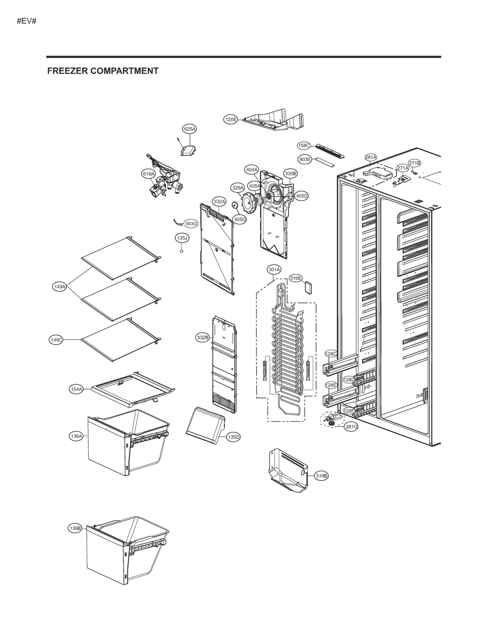 Freezer Compartment Diagram and Parts List for GM-J267NQBL ASWCSE5 LG Refrigerator