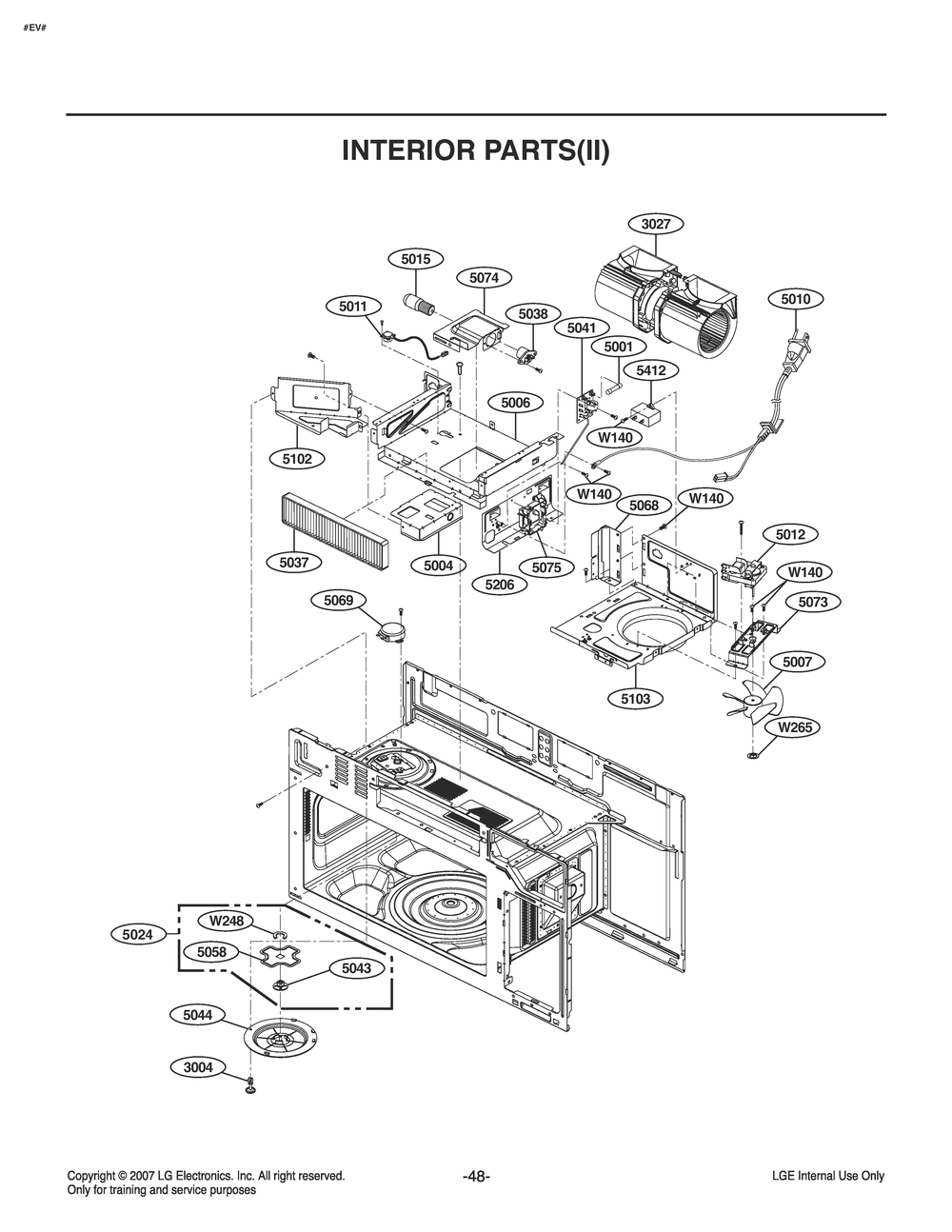 Interior Parts(Ii) Diagram and Parts List for MV2094ASDL CFSELGA LG Microwave