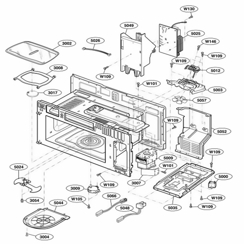 Interior Parts 1 Diagram and Parts List for 63764 ABSESEA LG Range