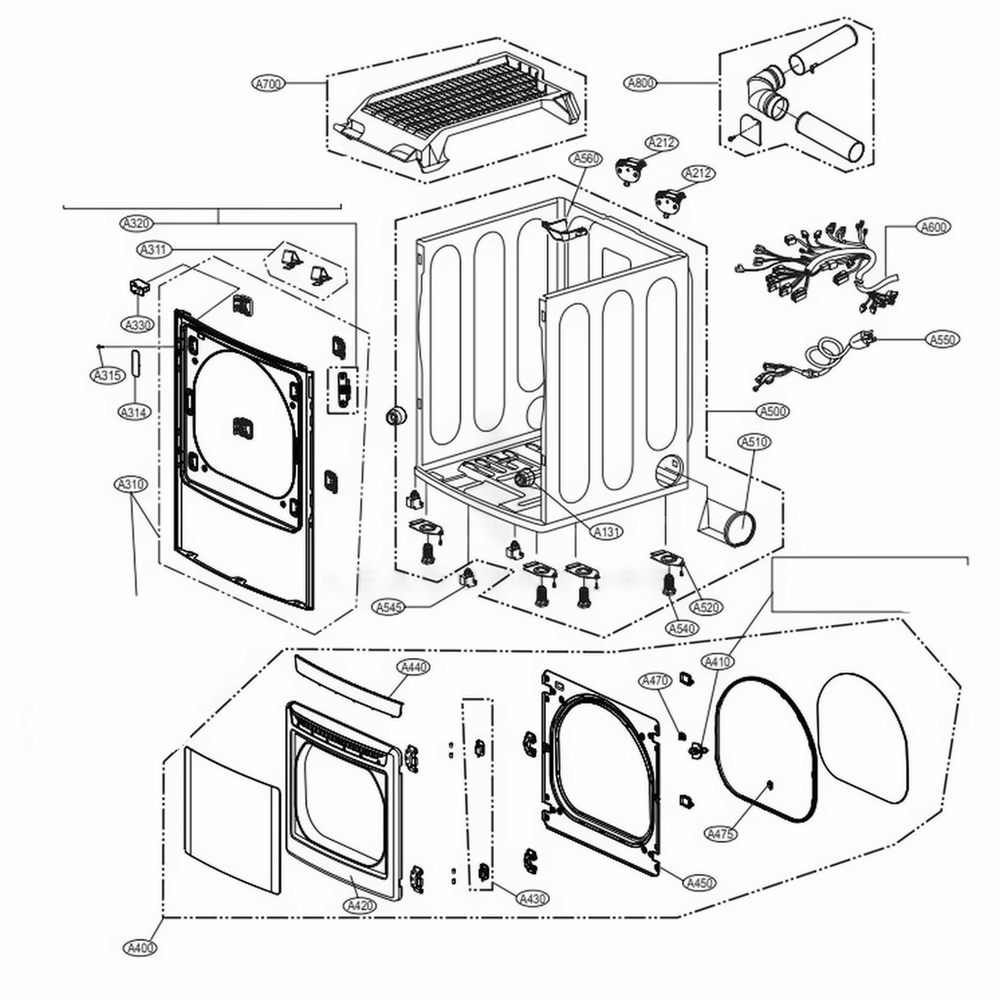Cabinet And Door Assembly Diagram and Parts List for DLG4871W ABWEEUS LG Dryer