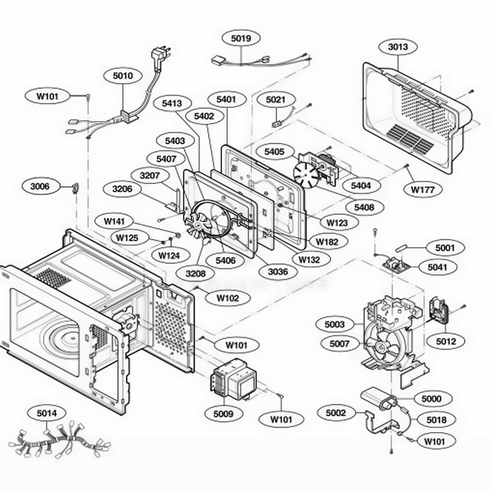 Interior Parts Diagram and Parts List for 67903 ASBESEA LG Wall Oven