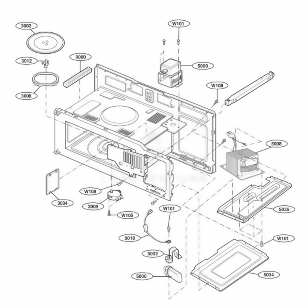 Interior Parts 1 Diagram and Parts List for 62752 AWHESEA LG Microwave
