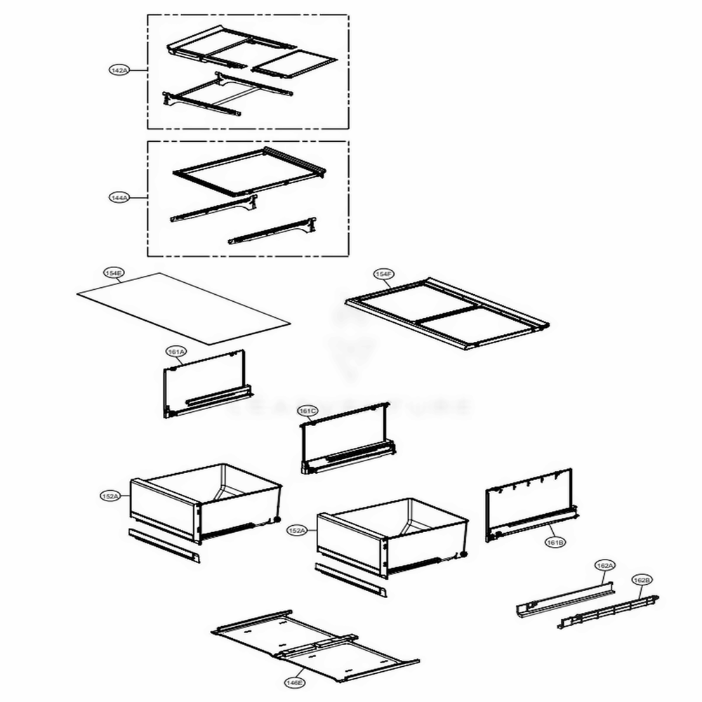 Drawers And Vegatable Room Part Diagram and Parts List for LNXC23726S ASTCNA0 LG Refrigerator