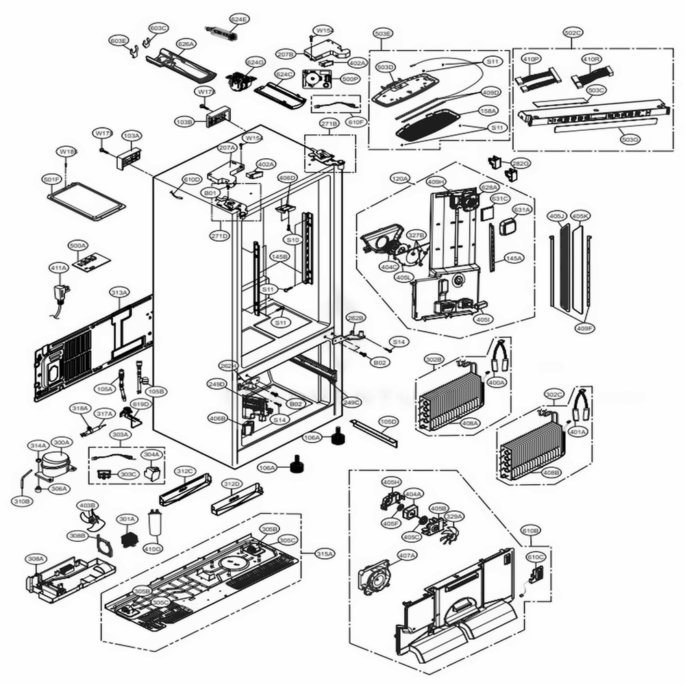 Case Parts Diagram and Parts List for 74025 ANSCSE1 LG Refrigerator