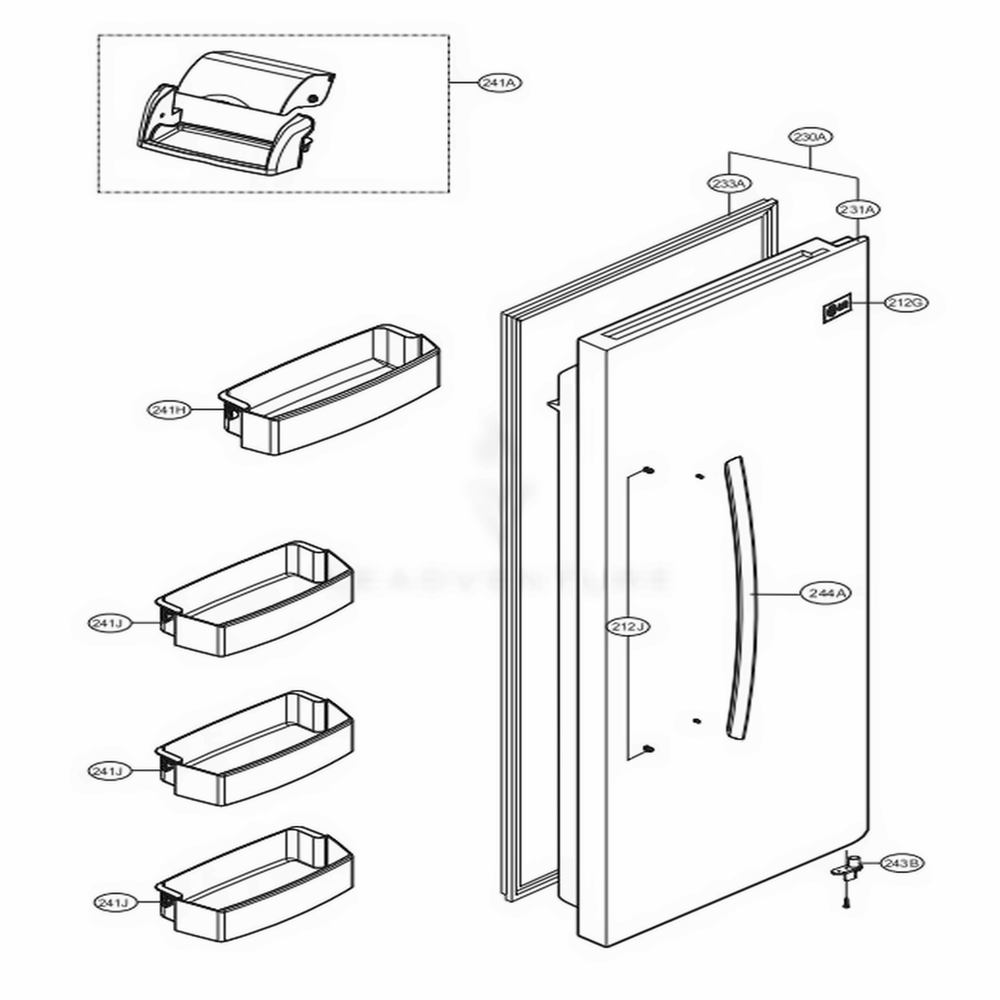 Refrigerator Door Diagram and Parts List for LSXS22423S ASTCNA2 LG Refrigerator