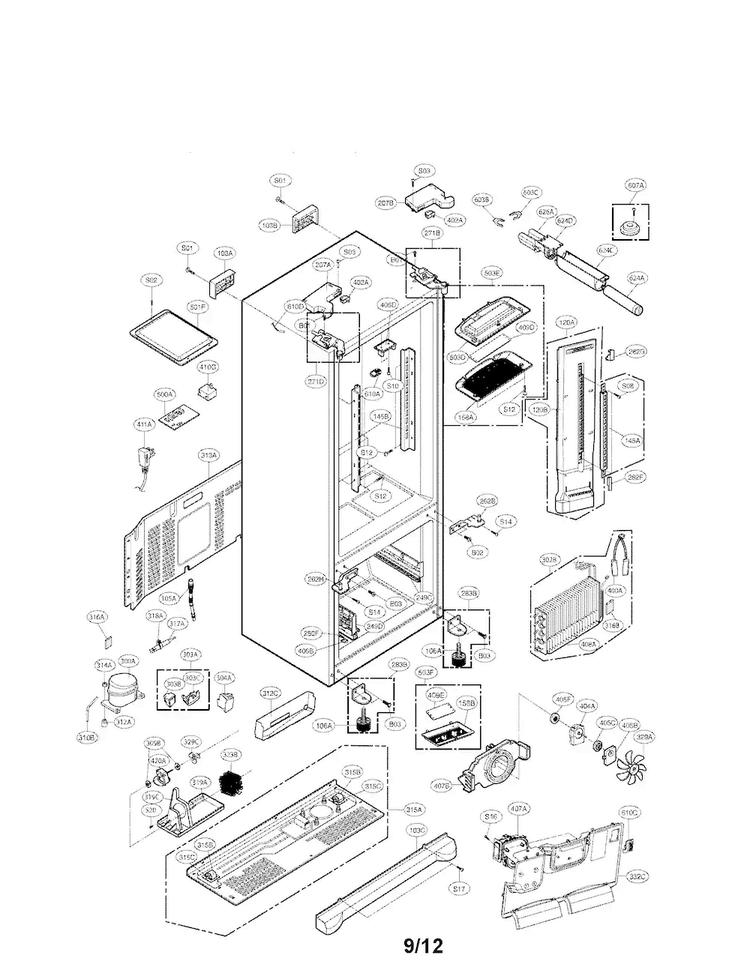 Case Parts Diagram and Parts List for LFX21975ST 03 LG Refrigerator