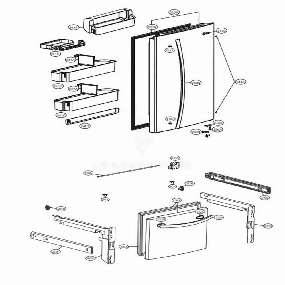 Door Parts Diagram and Parts List for LDC24370ST ASTCNA1 LG Refrigerator