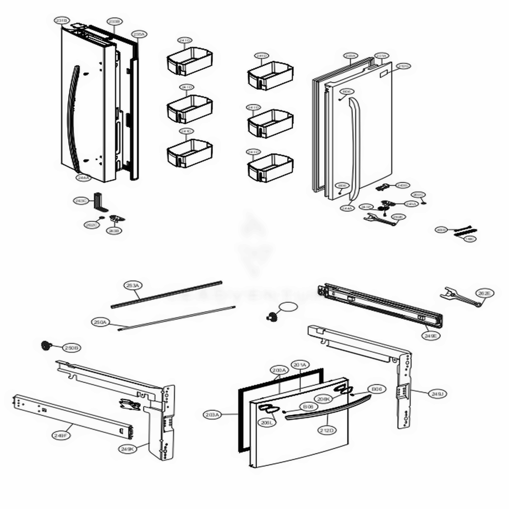 Door Parts Diagram and Parts List for LFCS28768S ASTCNA0 LG Refrigerator