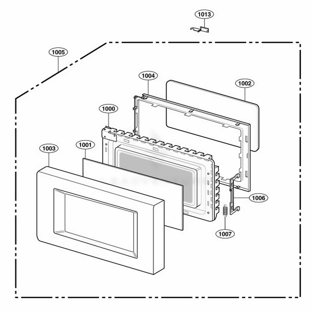 Door Parts Diagram and Parts List for 62222301 CW1ESEA LG Range