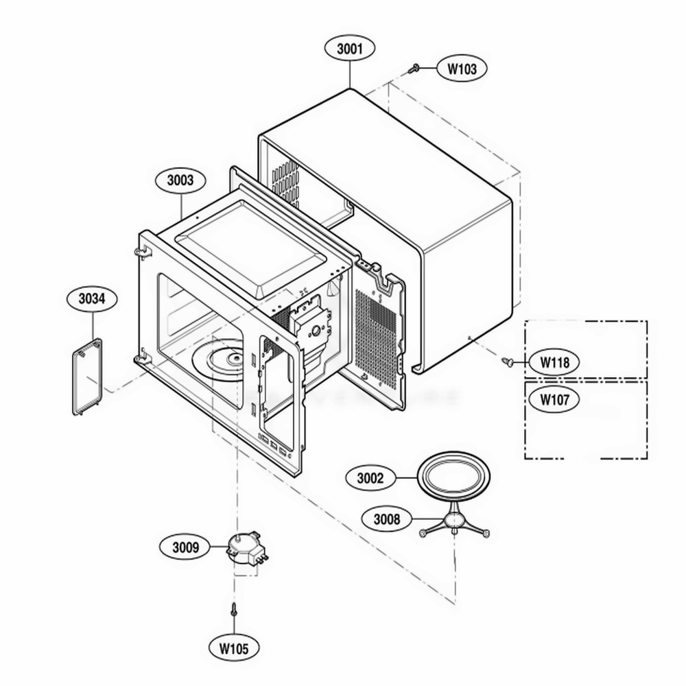 Oven Cavity Parts Diagram and Parts List for 62252 KWHESEA LG Wall Oven