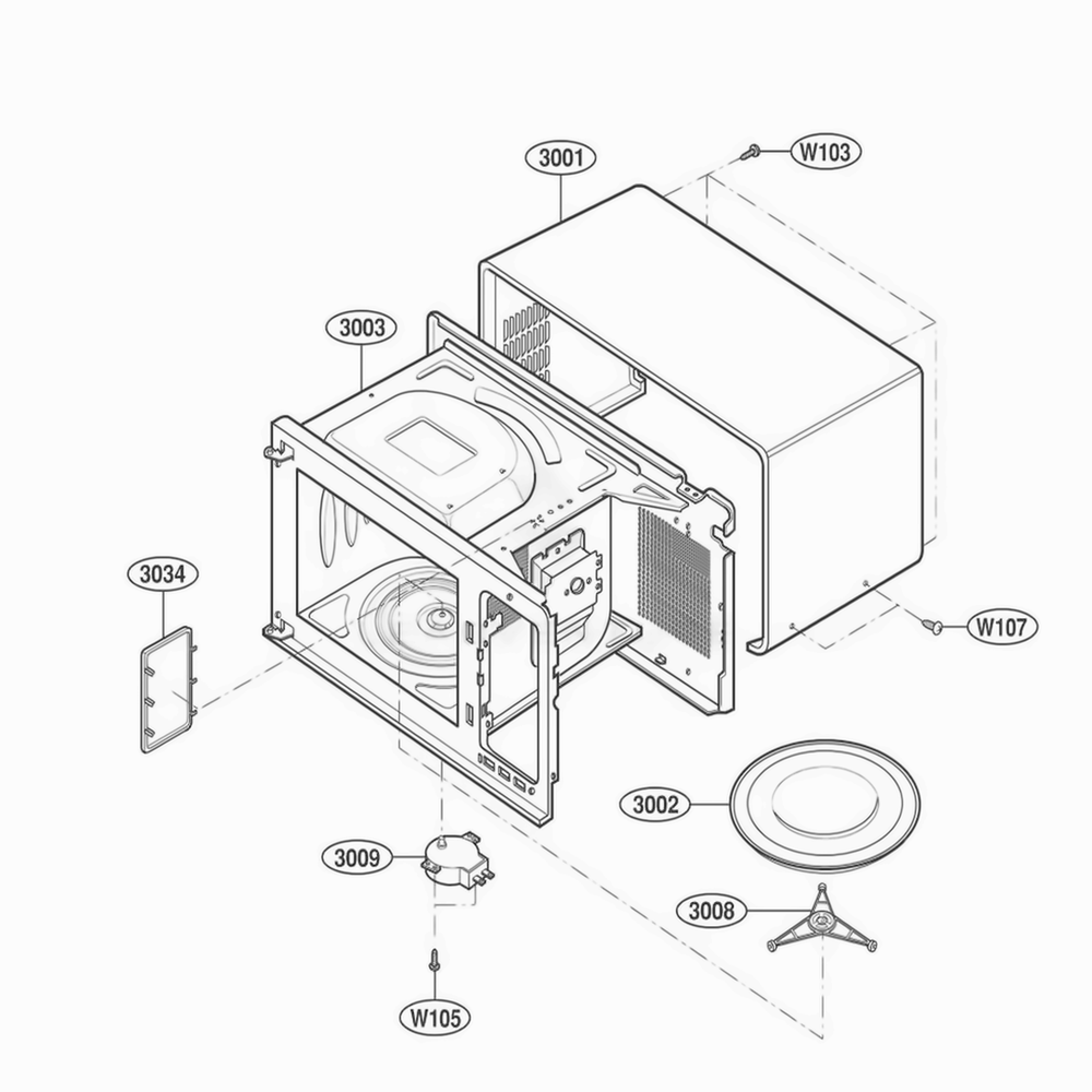 Oven Cavity Parts Diagram and Parts List for 66339 CBKESEA LG Range