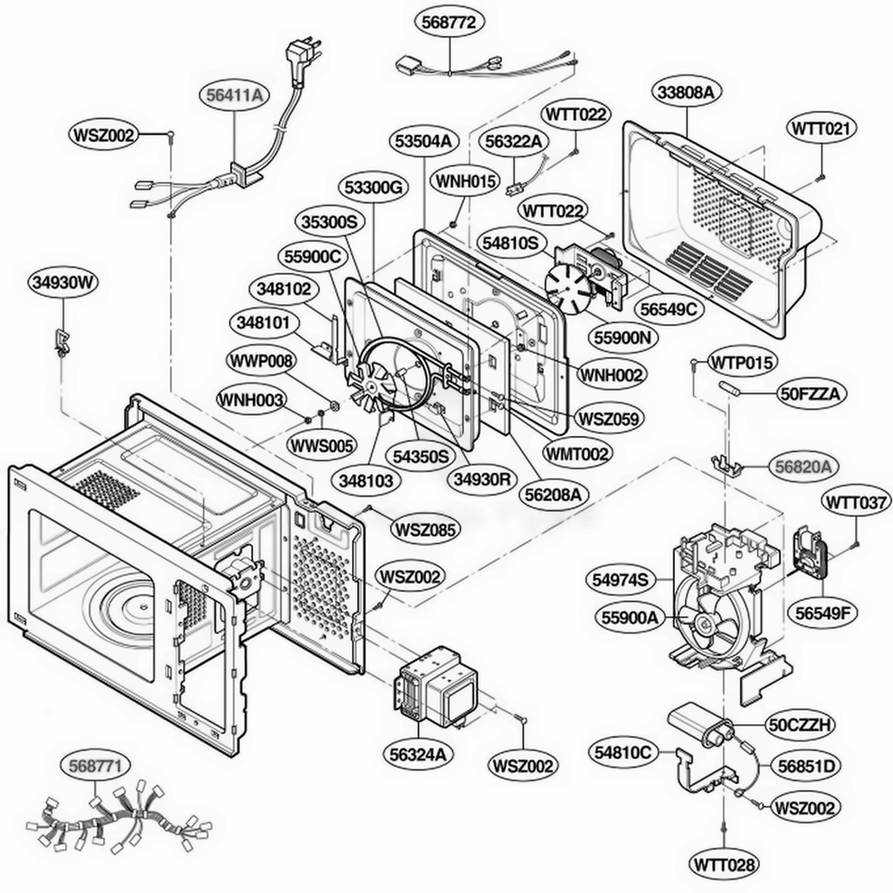 Interior Parts 1 Diagram and Parts List for JMC9158AAW AWHEJEN LG Wall Oven