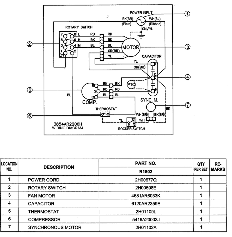 Wiring Diagram Diagram and Parts List for R1802  LG Air Conditioner