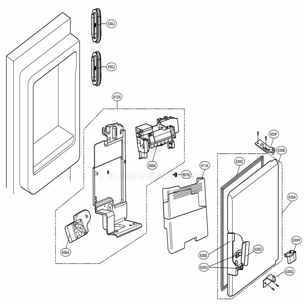 Ice Maker And Ice Bin Parts Diagram and Parts List for LFX31995ST ASTCNA1 LG Refrigerator
