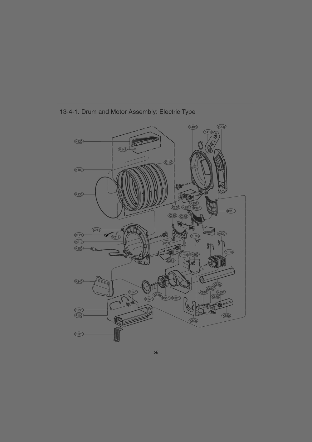Drum And Motor Assembly Diagram and Parts List for 81073 ASTESEU LG Dryer